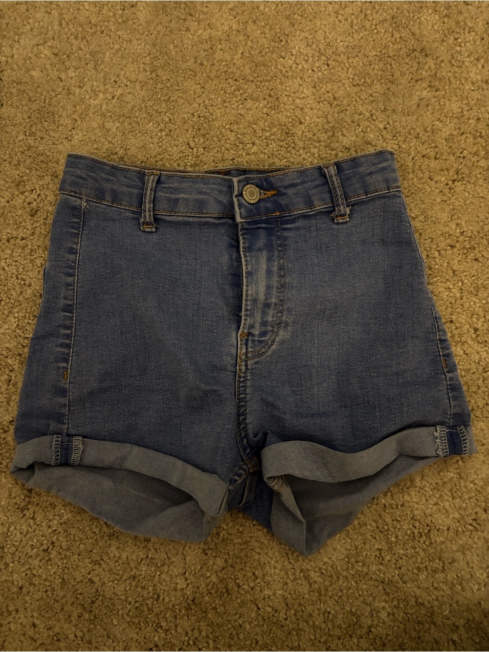 Bershka Medium Blue Rolled Hem Denim Shorts